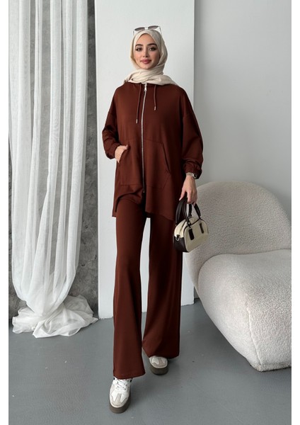 Kadın Modal Penye Oversize Kapüşonlu Tesettür Tunik Takım 1108 indirimleri
