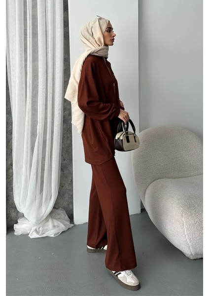 Kadın Modal Penye Oversize Kapüşonlu Tesettür Tunik Takım 1108
