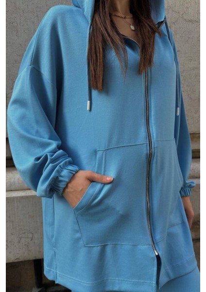 Kadın Modal Penye Oversize Kapüşonlu Tesettür Tunik Takım 1108