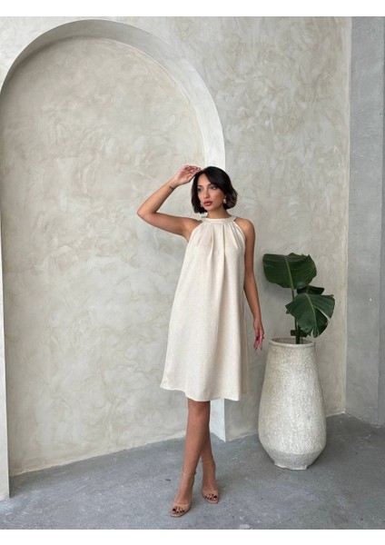 Salaş Keten Elbise Krem