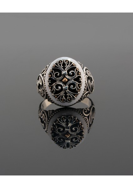 El Yapımı Osmanlı Tarzı 925 Ayar Saf Gümüş Erkek Yüzük, 9.52 gr