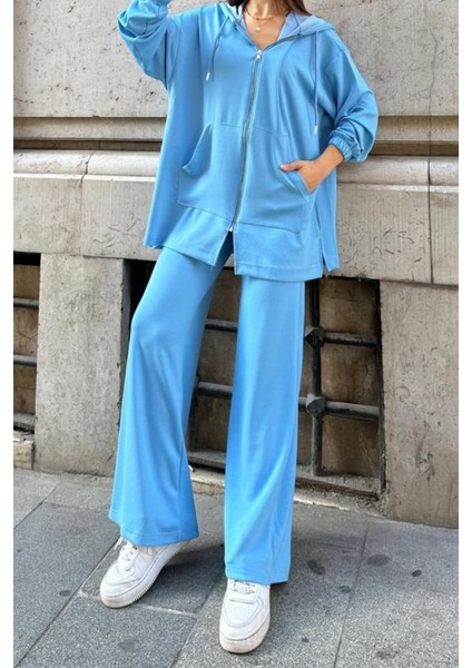 Kadın Modal Penye Oversize Kapüşonlu Tesettür Tunik Takım 1108