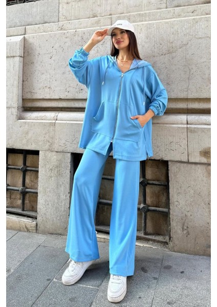 Kadın Modal Penye Oversize Kapüşonlu Tesettür Tunik Takım 1108