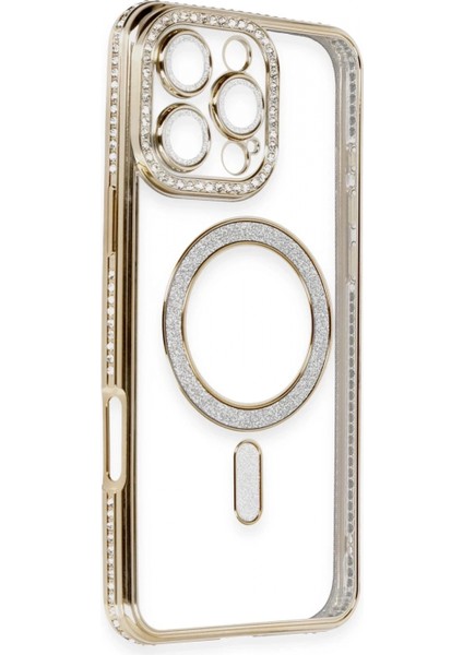 iPhone 16 Pro Kılıf Joke Simli Magneticsafe Kılıf - Gold modelleri