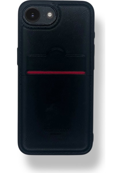 iPhone 16E Deri Kartlıklı Lüks Kılıf Siyah