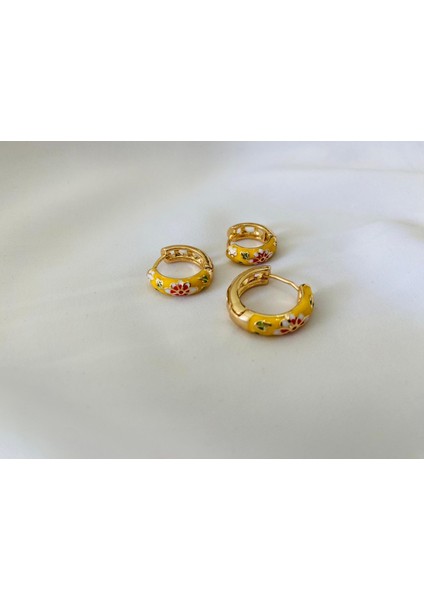 Mineli Çiçek Desen Renkli Küpe