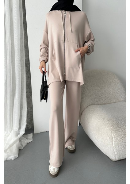 Kadın Modal Penye Oversize Kapüşonlu Tesettür Tunik Takım 1108