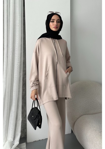 Kadın Modal Penye Oversize Kapüşonlu Tesettür Tunik Takım 1108 fiyatları