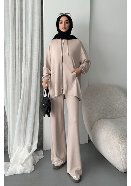 Kadın Modal Penye Oversize Kapüşonlu Tesettür Tunik Takım 1108 modelleri