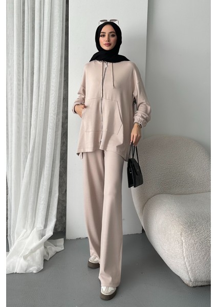 Kadın Modal Penye Oversize Kapüşonlu Tesettür Tunik Takım 1108