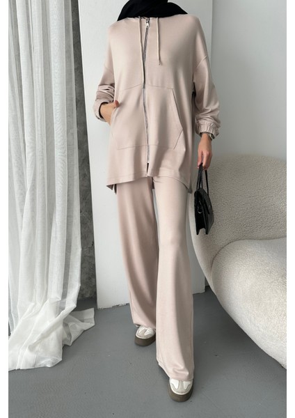 Kadın Modal Penye Oversize Kapüşonlu Tesettür Tunik Takım 1108