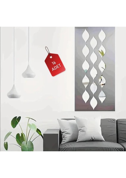 Gold Renkli Dekoratif Su Damlası Formunda 16’lı Duvar Gold Ayna Seti - 11 x 7 cm