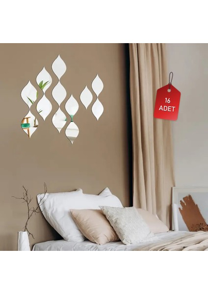 Gold Renkli Dekoratif Su Damlası Formunda 16’lı Duvar Gold Ayna Seti - 11 x 7 cm modelleri