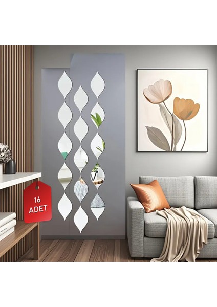 Gold Renkli Dekoratif Su Damlası Formunda 16’lı Duvar Gold Ayna Seti - 11 x 7 cm fırsatları