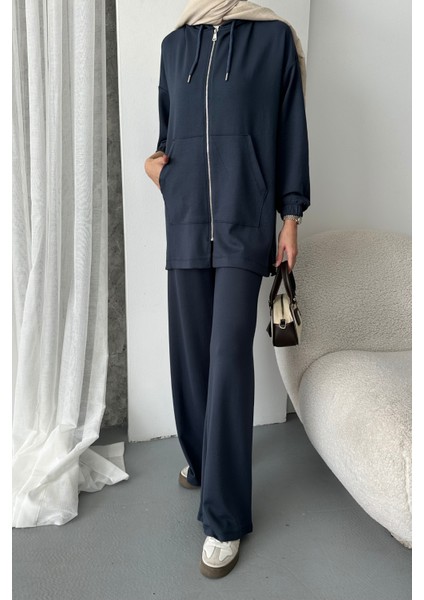 Kadın Modal Penye Oversize Kapüşonlu Tesettür Tunik Takım 1108