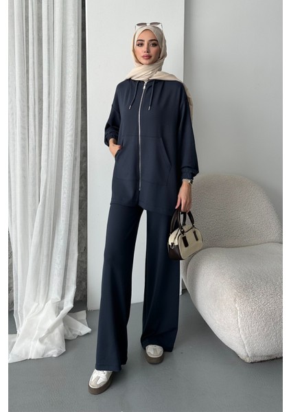 Kadın Modal Penye Oversize Kapüşonlu Tesettür Tunik Takım 1108