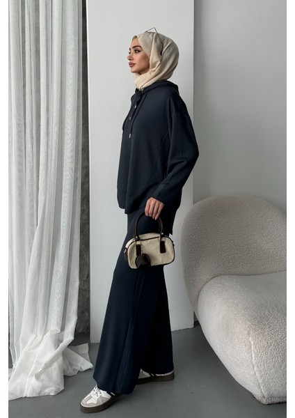 Kadın Modal Penye Oversize Kapüşonlu Tesettür Tunik Takım 1108