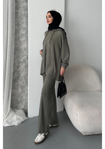 Kadın Modal Penye Oversize Kapüşonlu Tesettür Tunik Takım 1108