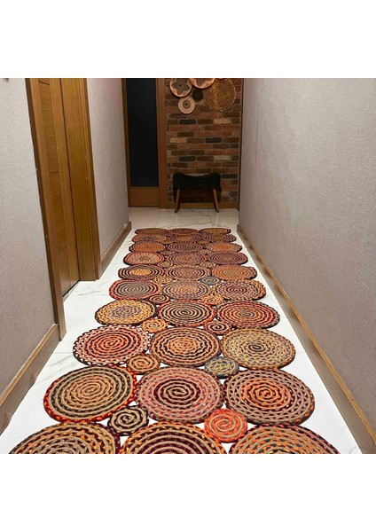 Luke 413 Renkli Halı Paspas Örgü Hasır Kilim Yolluk Bohem Antre Mutfak Balkon Banyo Halısı