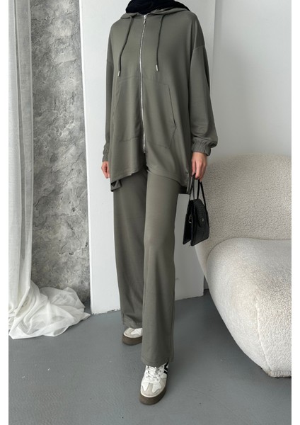 Kadın Modal Penye Oversize Kapüşonlu Tesettür Tunik Takım 1108
