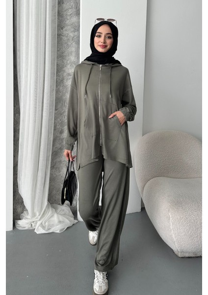 Kadın Modal Penye Oversize Kapüşonlu Tesettür Tunik Takım 1108 indirimleri