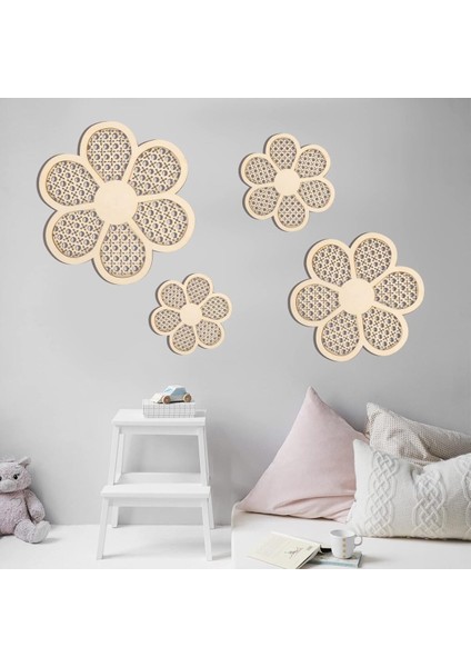 4 Lü Rattan Hazeran Papatya Duvar Süsü - Kapı Süsü - Bebek Çocuk Kapısı Odası Süsü fiyatları