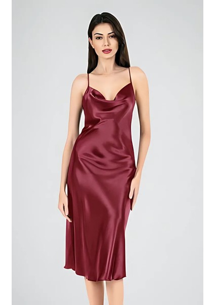 Saten Kumaş Degaje Uzun Gecelik