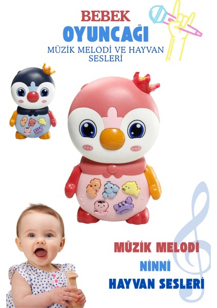 Bebek Oyuncağı Müzikli Işıklı 3 Farklı Mod Özellikli Melodi ve Hayvan Sesli Oyuncak Pembe modelleri