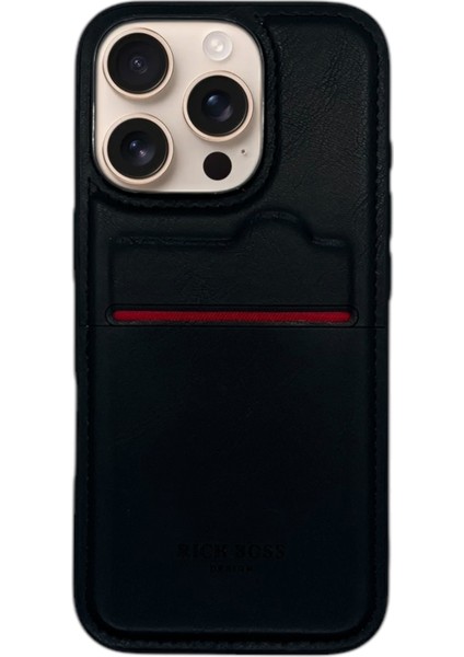 Apple iPhone 16 Pro Deri Kartlıklı Lüks Kılıf Siyah