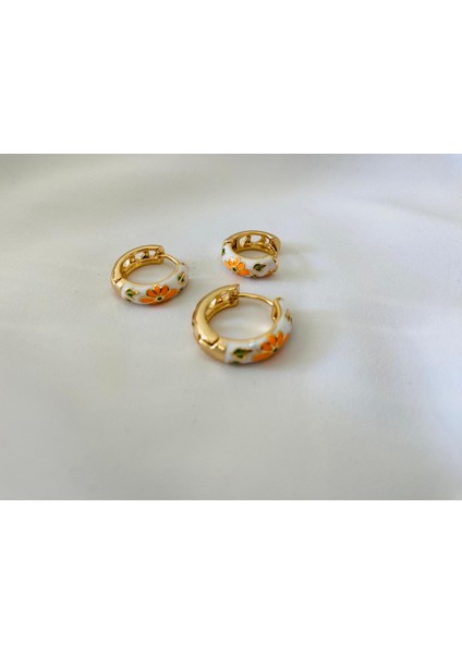 Mineli Çiçek Desen Renkli Küpe