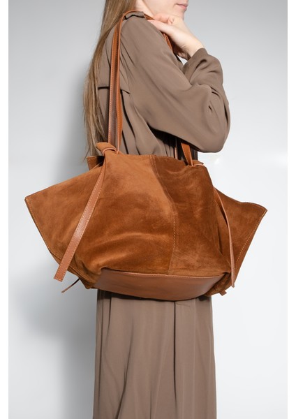 Kadın Hakiki Deri Shopper El ve Omuz Çantası Yorita Taba Süet fırsatları