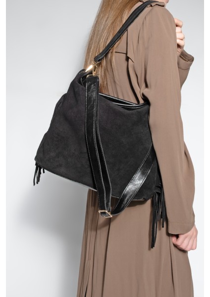 Kadın Hakiki Deri Püskül Detaylı El ve Omuz Çantası Soliga fırsatları