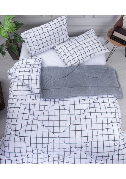Çift Kişilik Gri 57 Tel Lüx Çift Taraflı Welsoft Pamuk Silikon Yorgan 195X215 & Uyku Seti