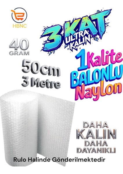 ( 40 Gram ) 50 cm X 3 Metre Balonlu Ambalaj Naylonu Pat Pat Baloncuklu Havalı Pıt Pıt Eşya Sarma Koruma Naylonu