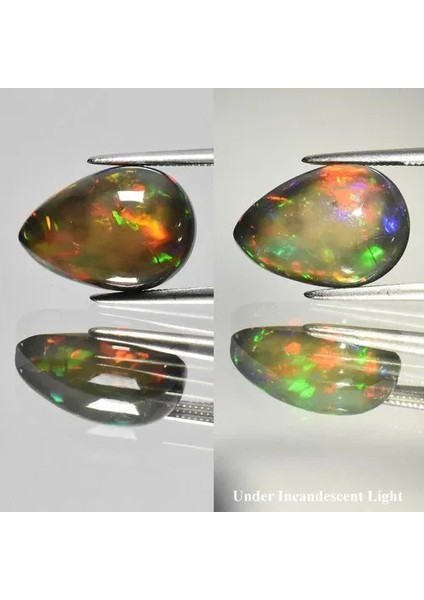 4.14CT Pear Cabochon Natural Black Opal - Lustrous Color Play, Ethiopia Gem