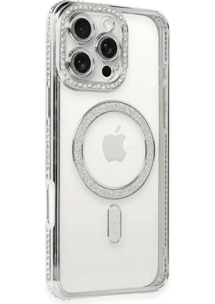 iPhone 16 Pro Kılıf Joke Simli Magneticsafe Kılıf - Gümüş