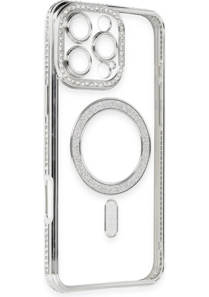 iPhone 16 Pro Kılıf Joke Simli Magneticsafe Kılıf - Gümüş modelleri