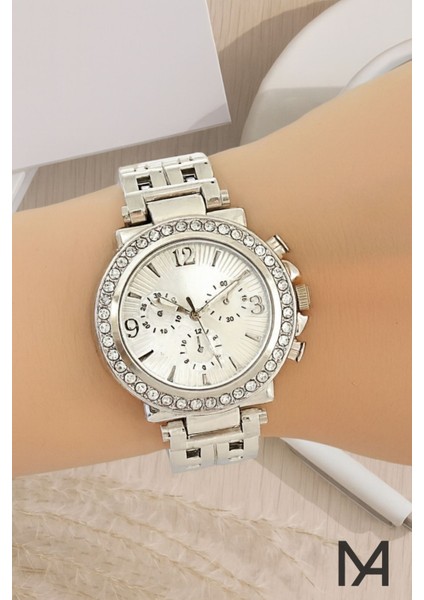 Mia Aksesuar Taşlı Şık Gümüş Kadın Kol Saati