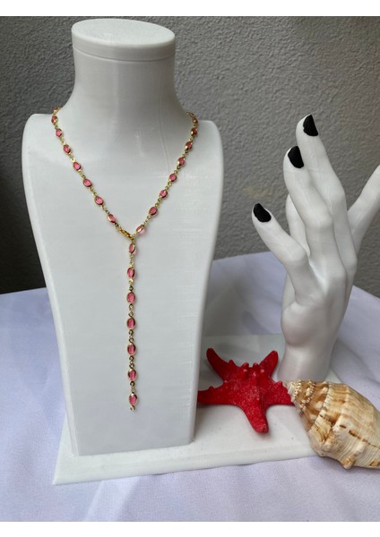 Pembe Oval Detaylı Gold Y Kolye fiyatları