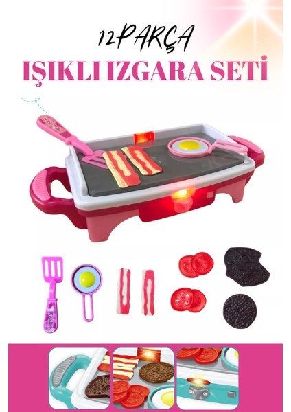 Mangal Seti Işıklı Pilli Kız Erkek Şef Çocuk Oyuncak Izgara Pembe fiyatları