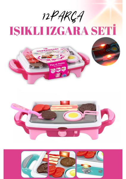 Mangal Seti Işıklı Pilli Kız Erkek Şef Çocuk Oyuncak Izgara Pembe modelleri