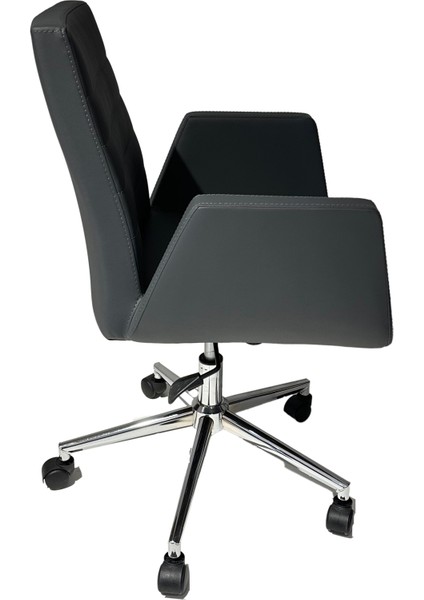 Krom Metal Lüx Yıldız Ayaklı Deri Döşeme | Ofis Koltuğu, Bekleme Koltuğu, Misafir Koltuğu (Ayarlanabilir) Maria modelleri