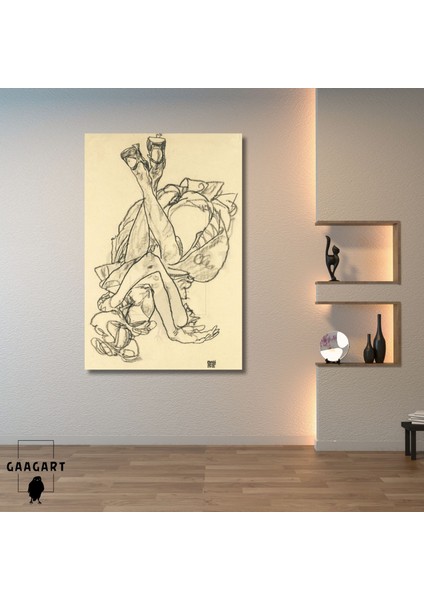 Tekli Dikey Kanvas Egon Schiele Girl Lying On Her Back With Crossed Arms