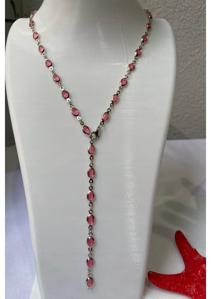 Pembe Oval Detaylı Gümüş Y Kolye fiyatları