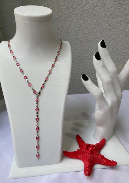 Pembe Oval Detaylı Gümüş Y Kolye indirimleri