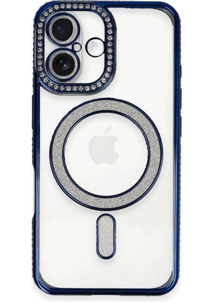 iPhone 16 Plus Kılıf Joke Simli Magneticsafe Kılıf - Lacivert