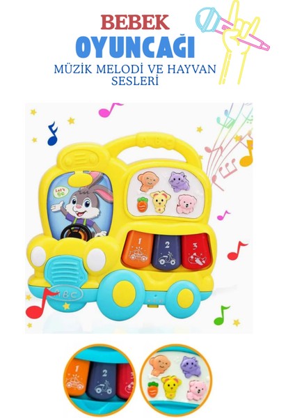 Bebek Oyuncağı Müzik Otobüsü Işıklı ve Müzikli 3 Farklı Mod Özellikli Melodi ve Hayvan Sesli Sarı fiyatları