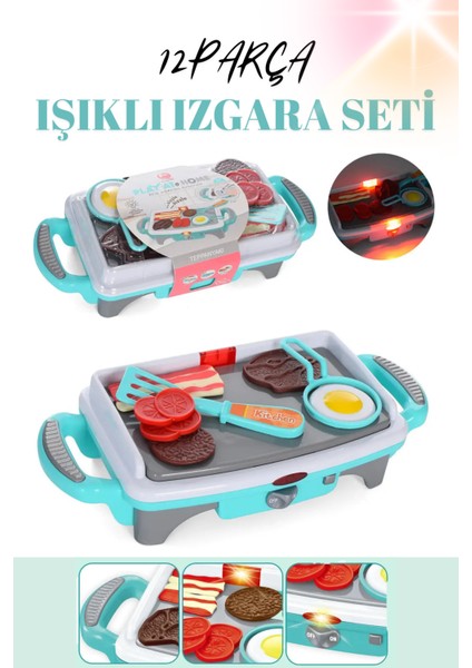 Mangal Seti Işıklı Pilli Kız Erkek Şef Çocuk Oyuncak Izgara Turkuaz fiyatları