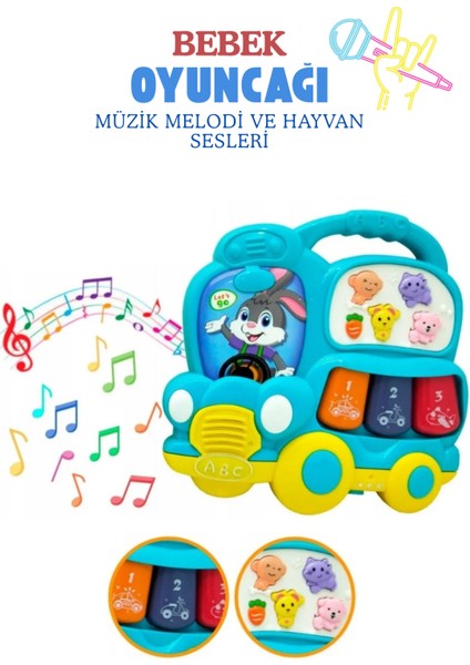 Bebek Oyuncağı Müzik Otobüsü Işıklı ve Müzikli 3 Farklı Mod Özellikli Melodi ve Hayvan Sesli modelleri