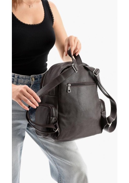 Suni Deri Kadın Sırt Çantası 38*28 cm Mega Bag Günlük Kullanıma Uygun Çok Cepli Içi Astarlı modelleri